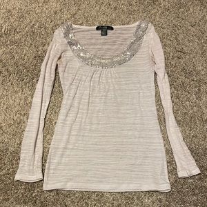 Ladies White Burnout Long Sleeve With Sequin Detail